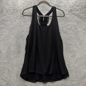 Bisou Bisou Women's Large Black Tank‎ Top Polka Dots Frilly Racer Back Evening